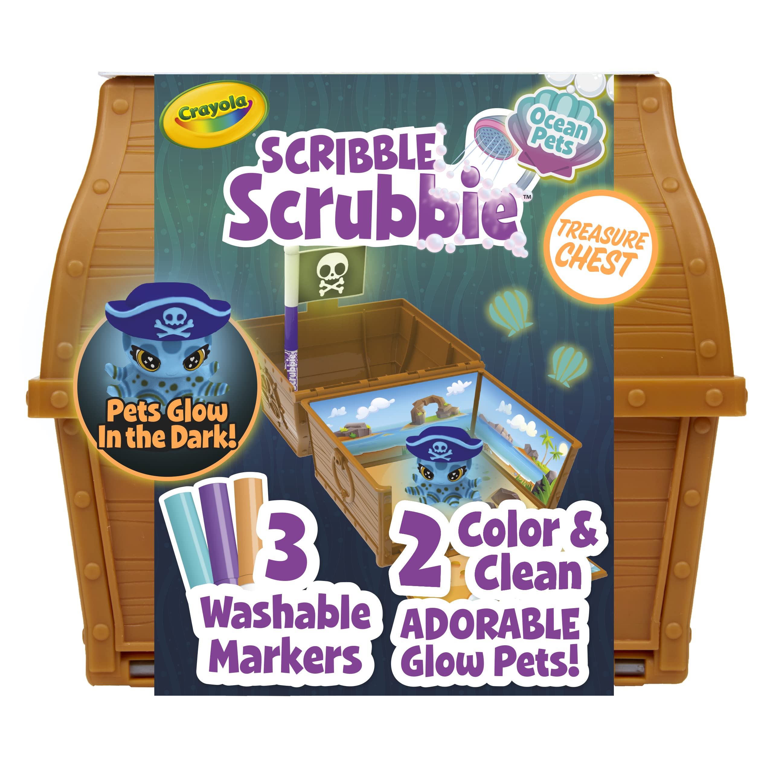 Crayola Scribble Scrubbie Glow Ocean Chest Habitat for storing and washing sea friends after play