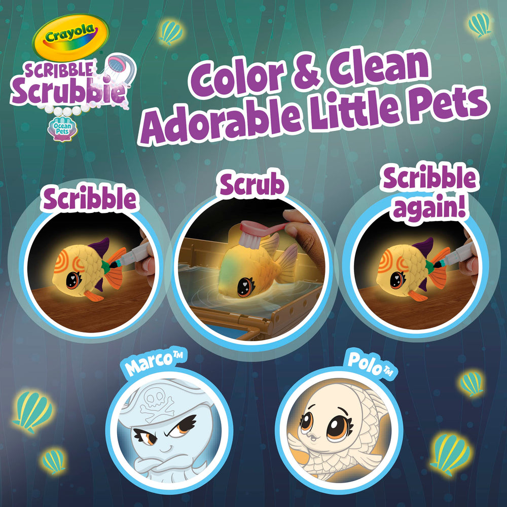 Crayola Scribble Scrubbie Glow Ocean Pine Cone Fish Polo glows brightly and is easy to color