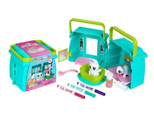 Crayola Scribble Scrubbie Pets scented spa case for portable creative play.