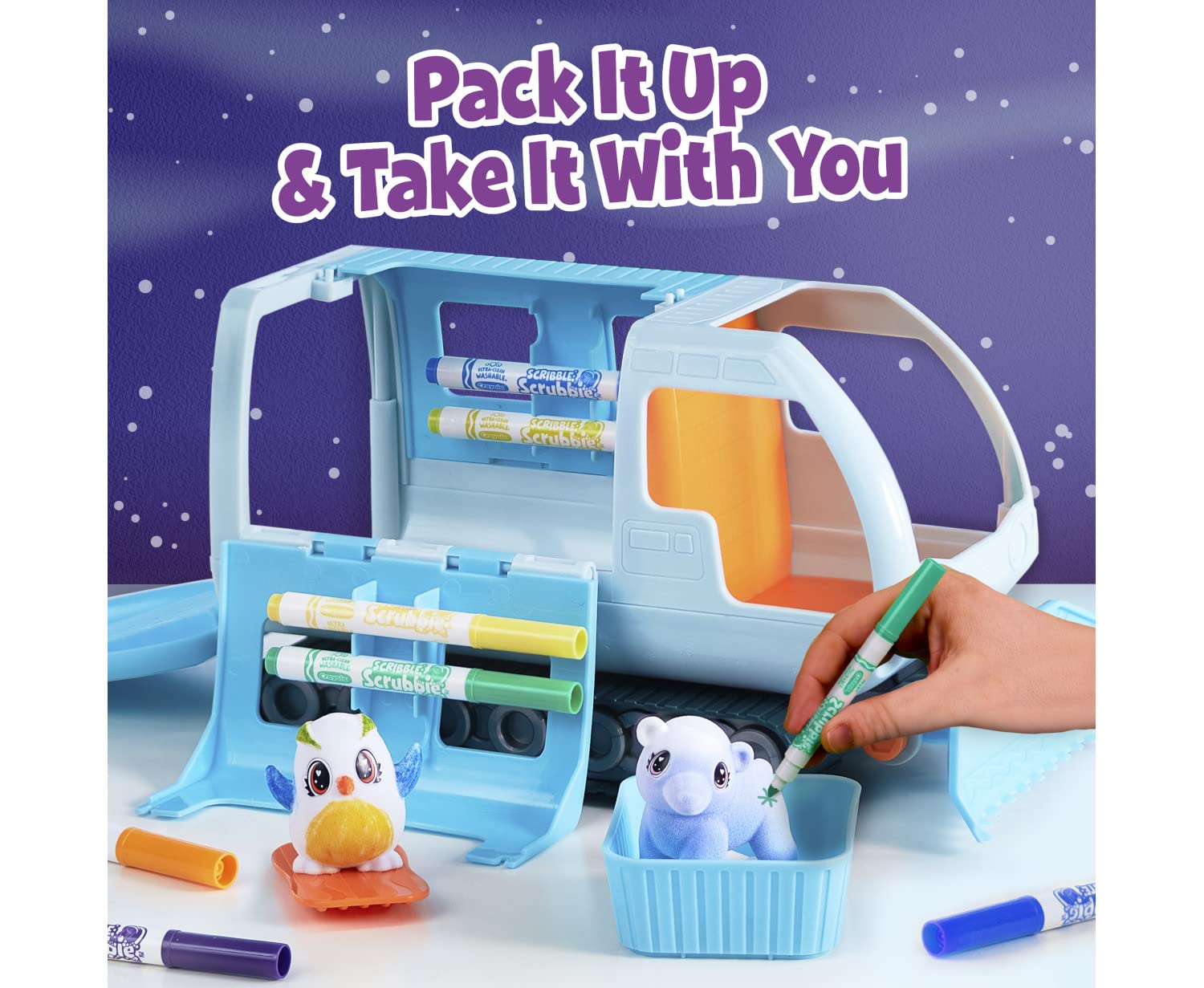Crayola Scribble Scrubbie Pets six markers for vibrant customization.