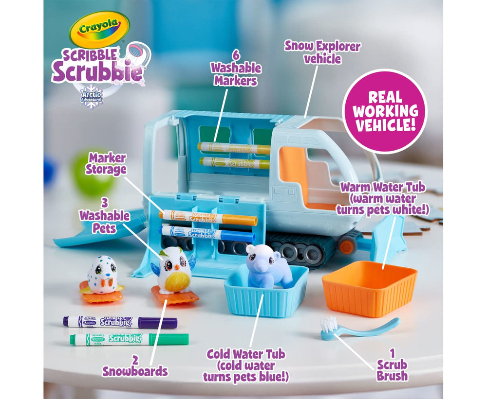 Crayola Scribble Scrubbie Pets storage vehicle keeps accessories organized.