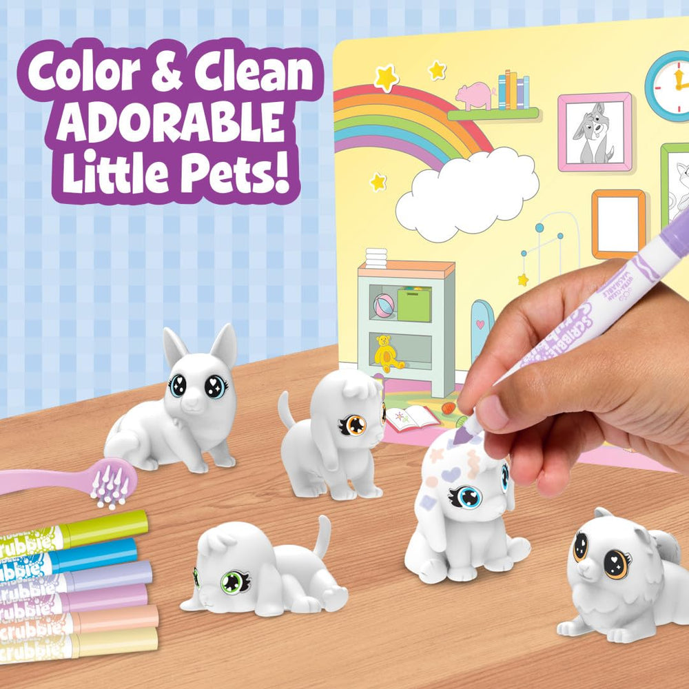 Scribble Scrubbie Pets in the tub area, showcasing wash-and-recolor play.