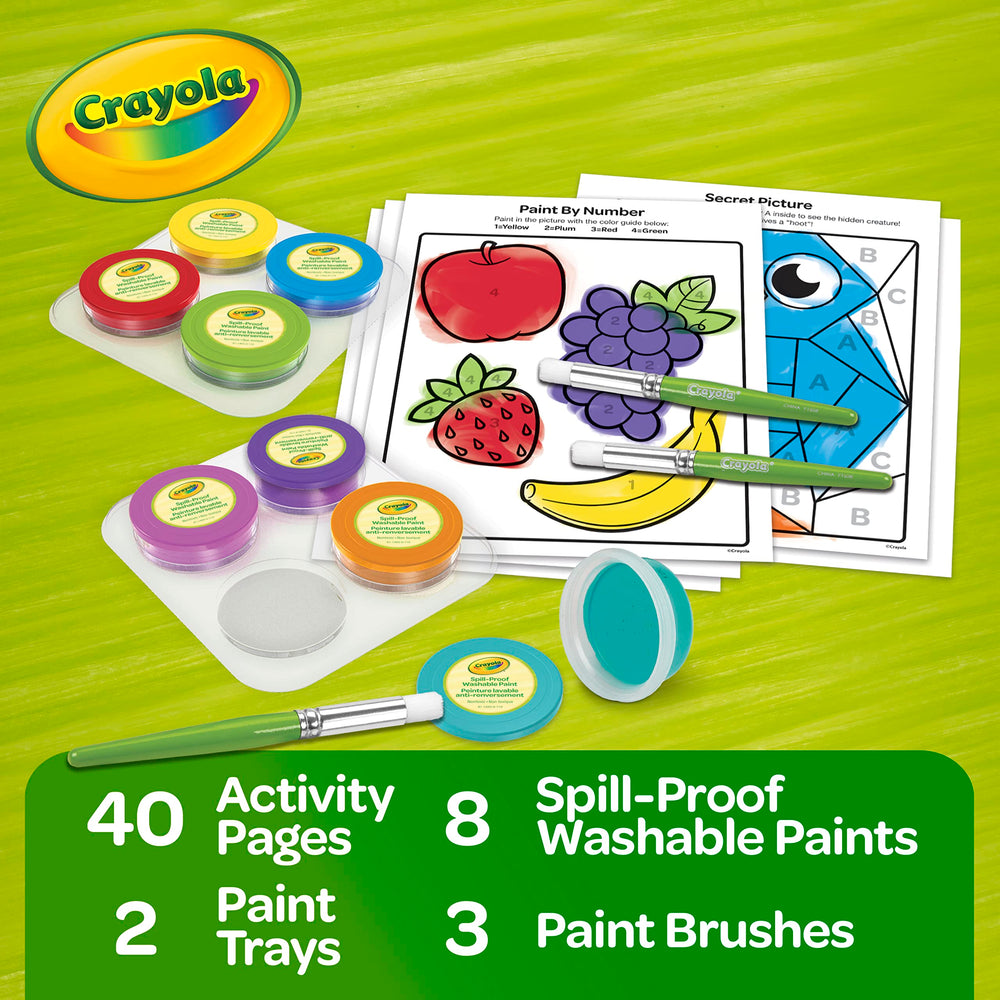 Crayola Spill Proof Paint Set with 3 kid-friendly brushes for little hands