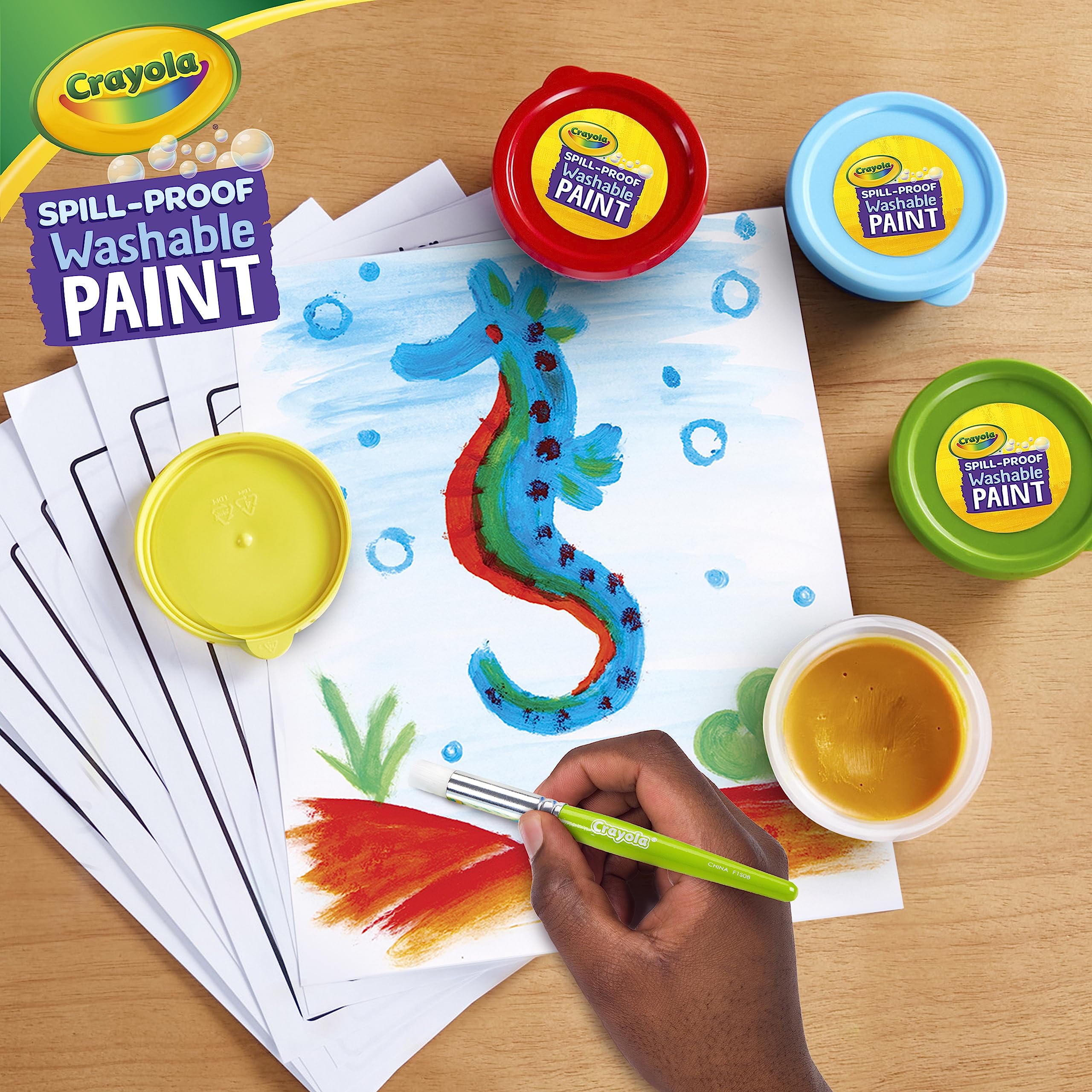 Crayola Spill Proof Paint Set features secure packaging for safe storage.