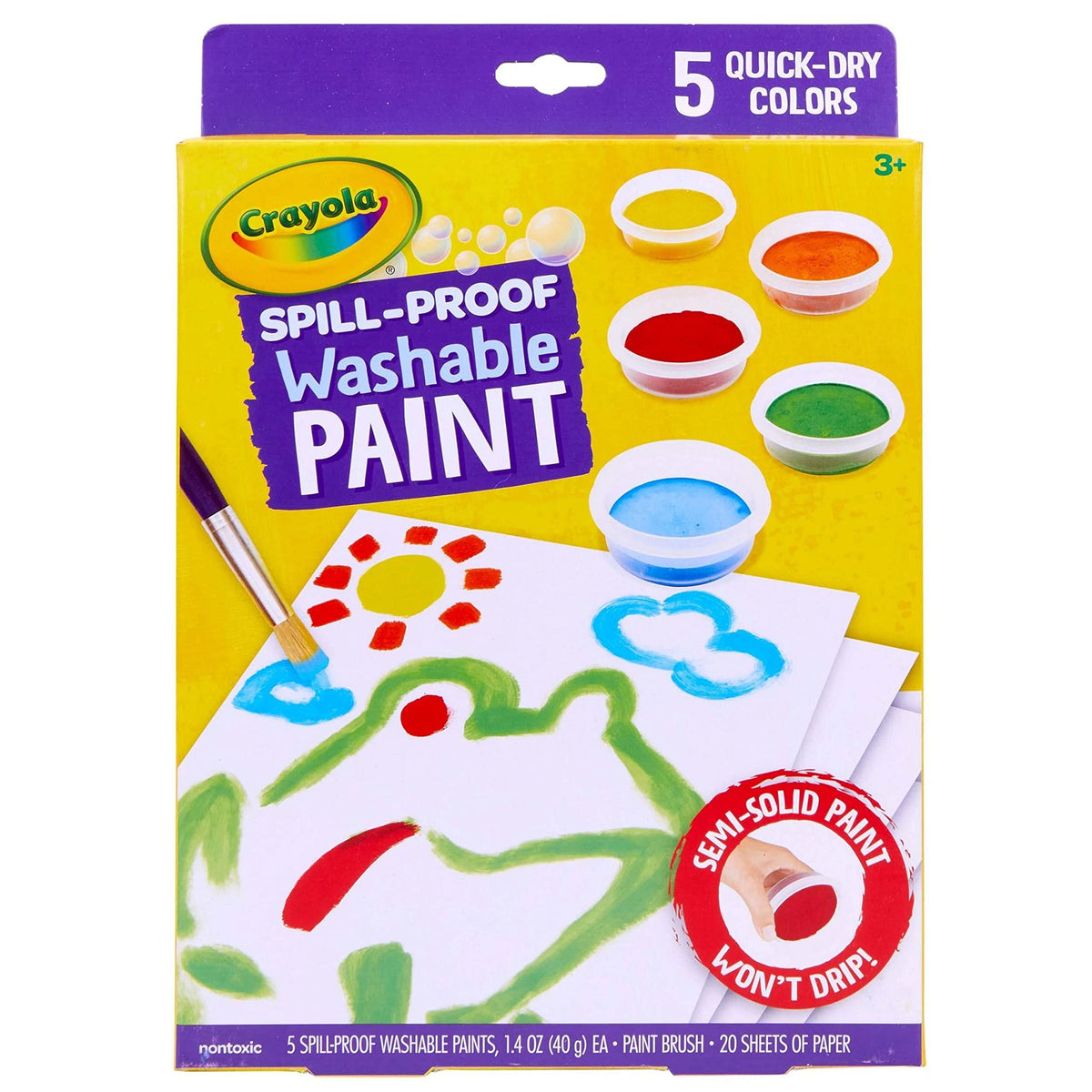 Crayola Spill Proof Paint Set with paint jars offers mess-free painting for kids.
