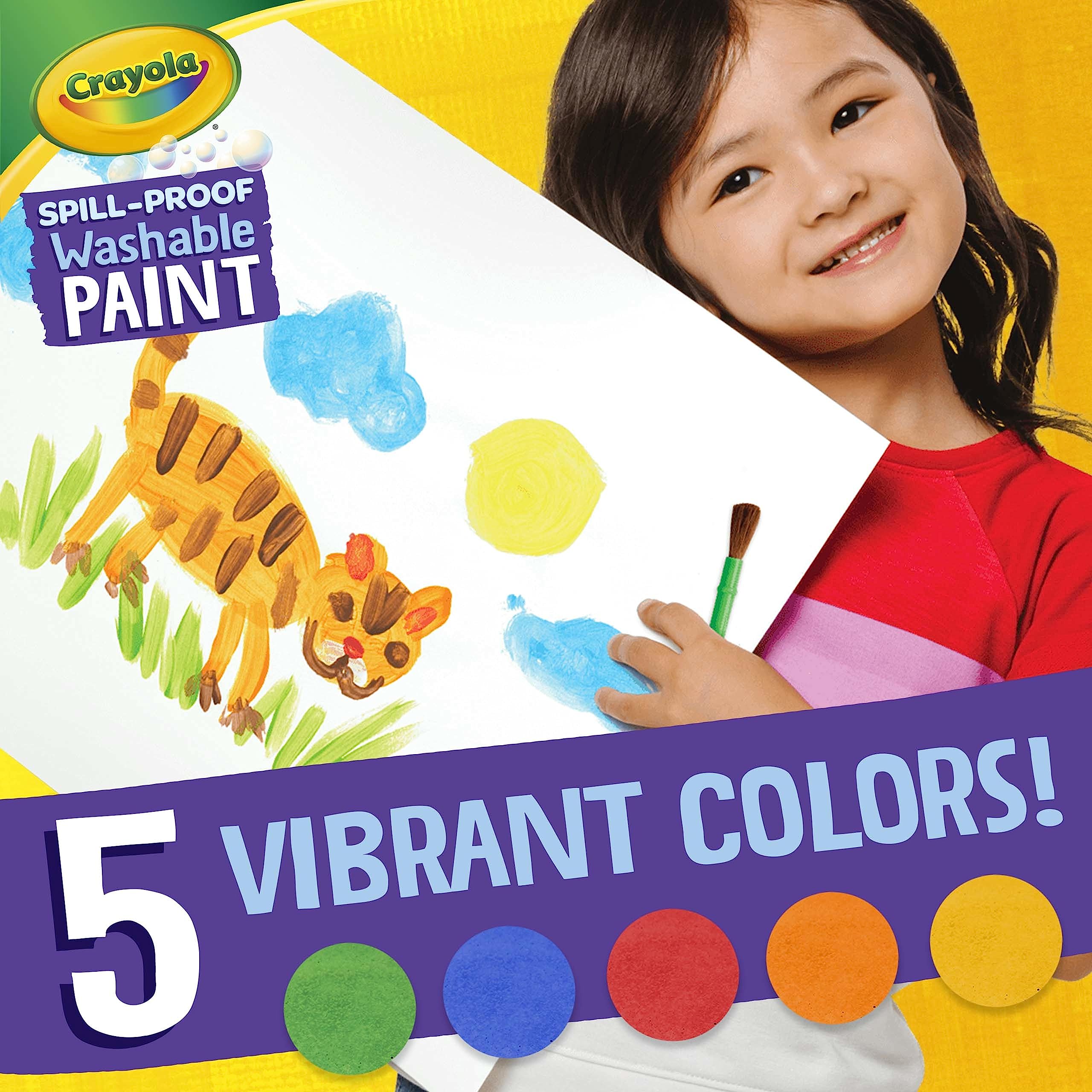 Crayola Spill Proof Paint Set and a brush ready for quick art sessions.