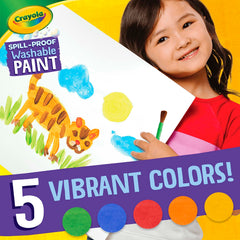 Crayola Spill Proof Paint Set and a brush ready for quick art sessions.