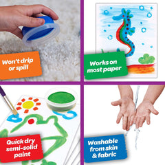 Crayola Spill Proof Paint Set with paper sheets enables clean crafting time.