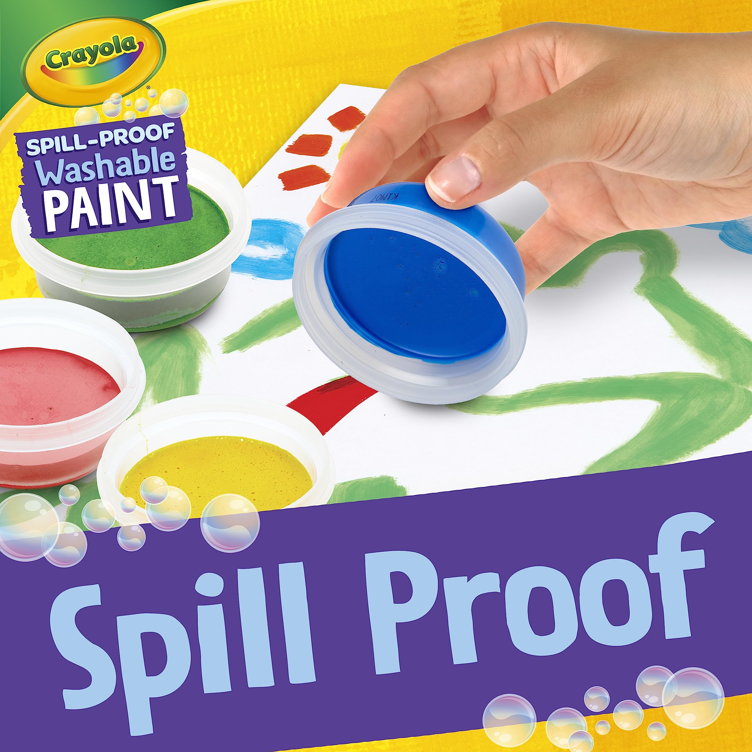 Crayola Spill Proof Paint Set delivers quick-drying colors on paper.