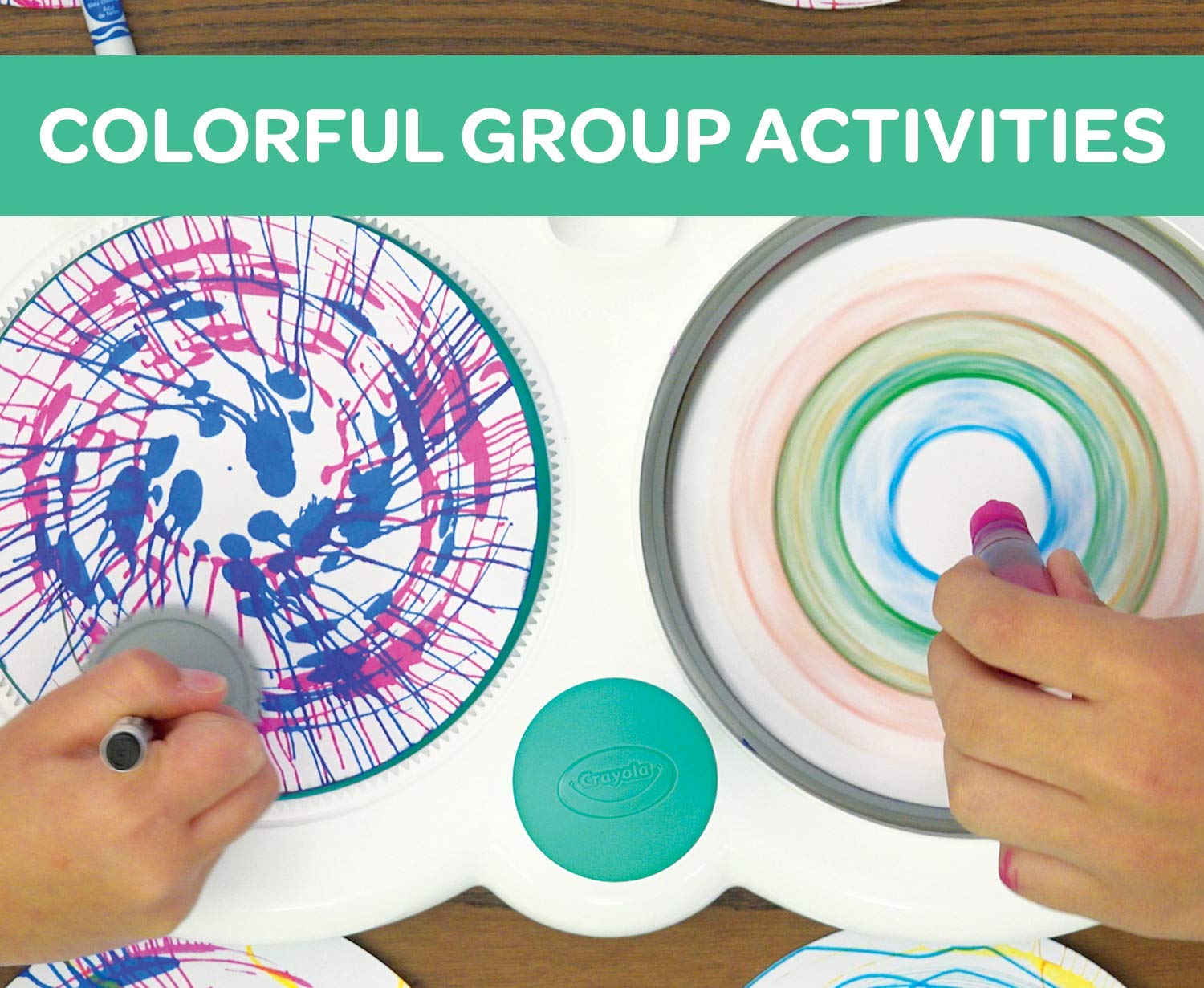 Crayola Spin & Spiral Art Station ink bottles capture vivid colors for fluid experiments.