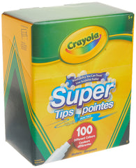 Crayola Super Tips 100-count pack front view for vibrant, washable color options.