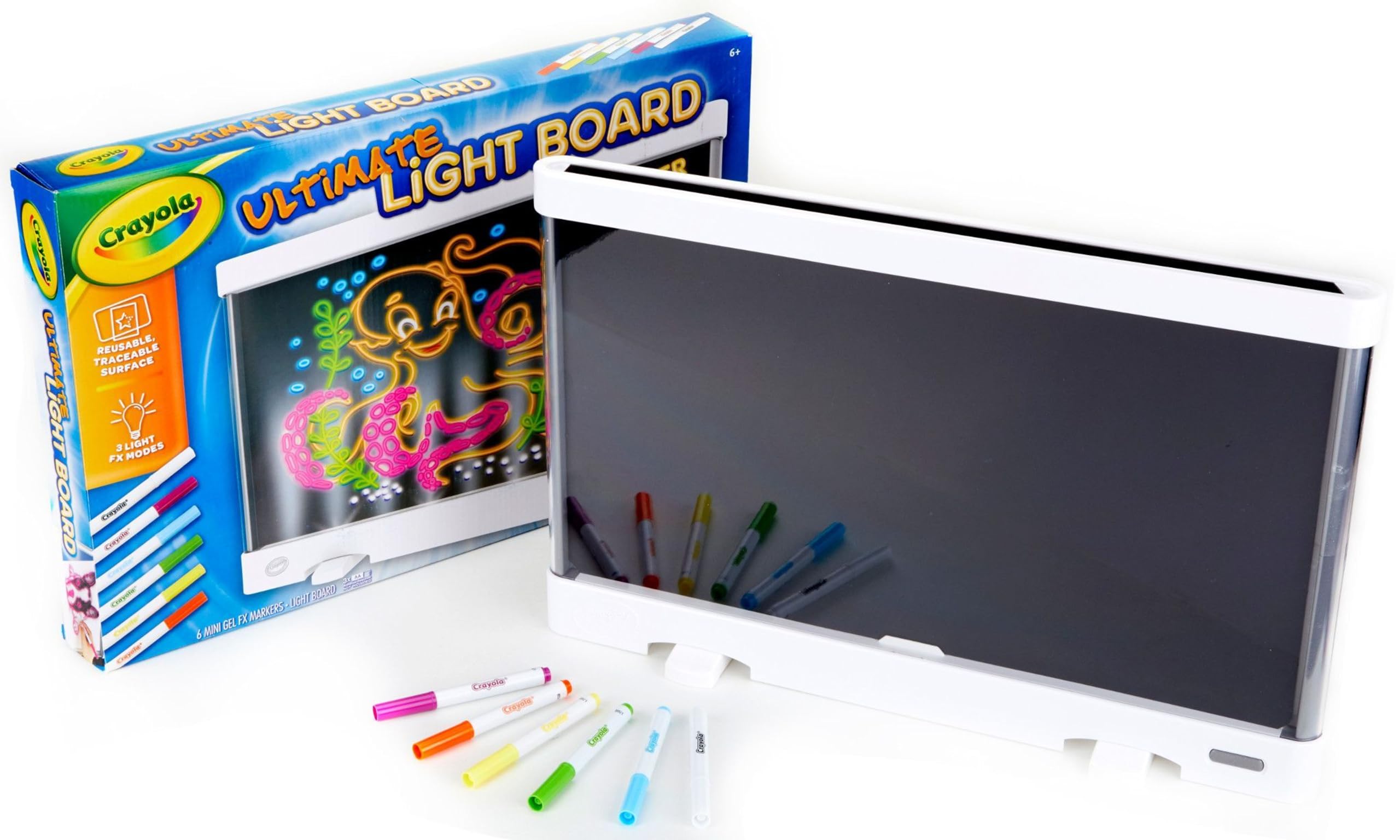 Crayola Ultimate Light Board white LED drawing surface with glow effects for creative sketching