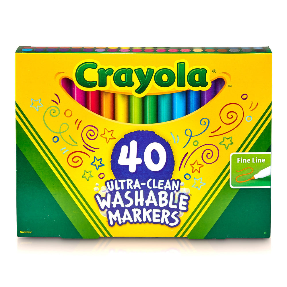 Crayola Ultra Clean markers in packaging display for easy classroom stocking.