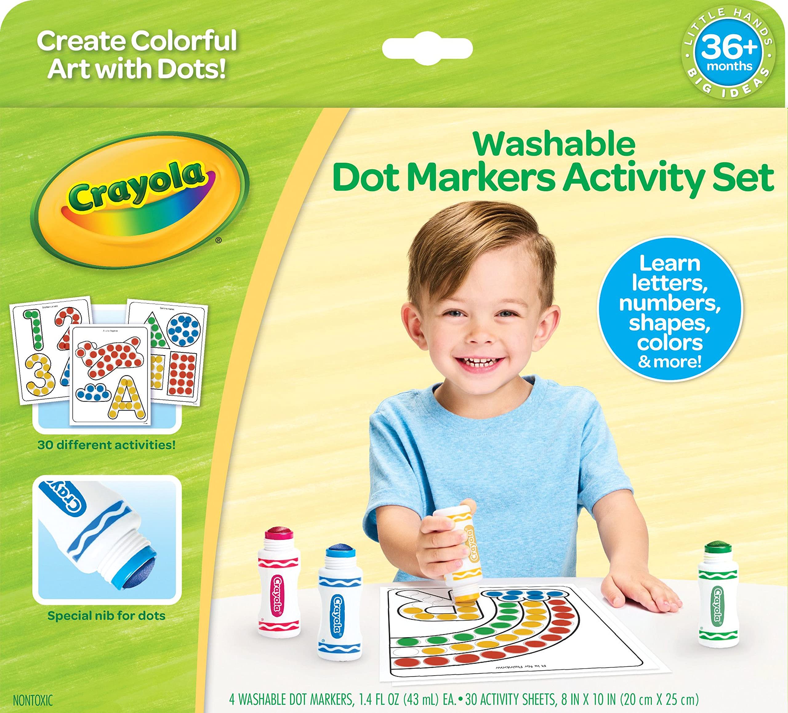 Crayola Washable Dot Markers with four markers for easy cleanup.