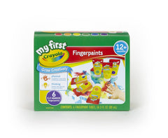 Crayola washable finger paints blue bottle for toddler art, easy cleanup after creative play.