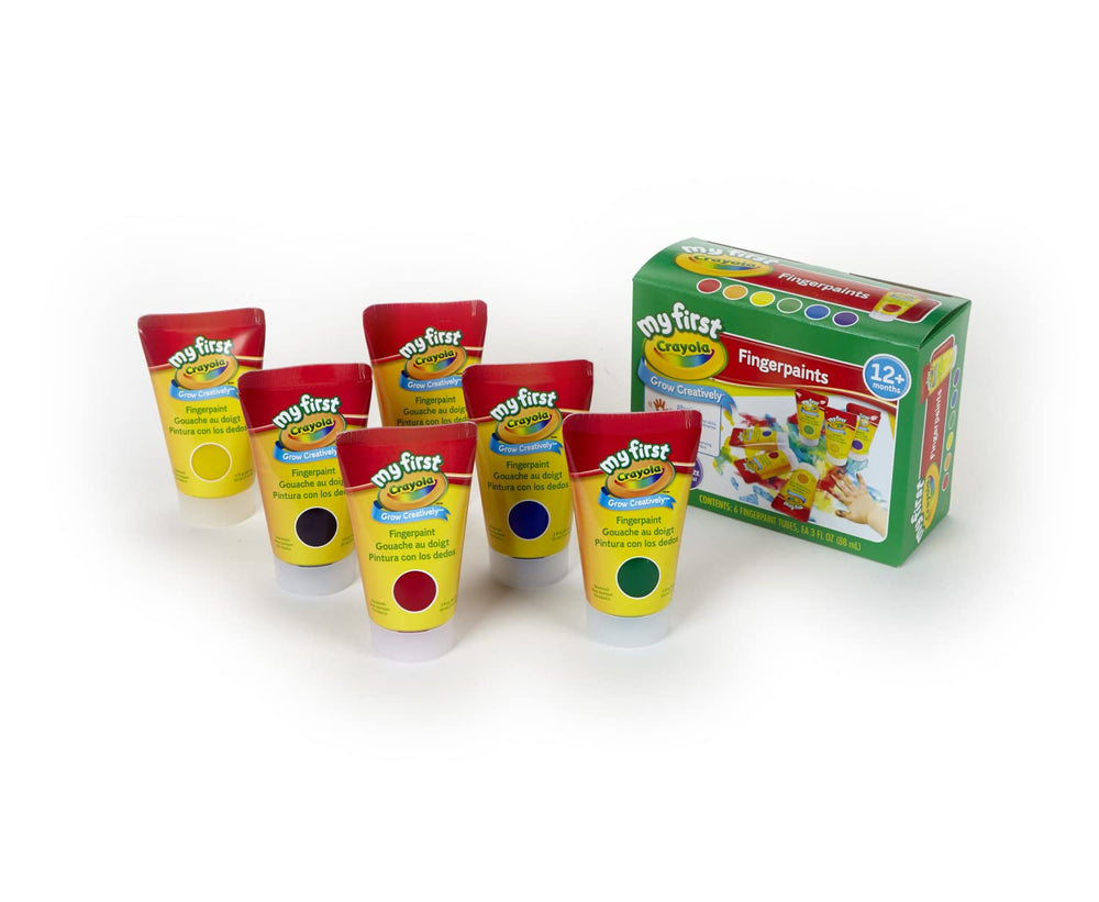 Crayola washable finger paints yellow bottle for bright crafts, non-toxic and easy to wipe away.
