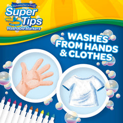 Crayola washable markers offer easy cleanup from skin and clothing after art.