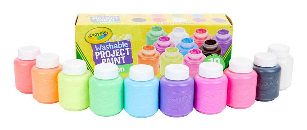Crayola Neon Paints color swatches with ten vibrant colors