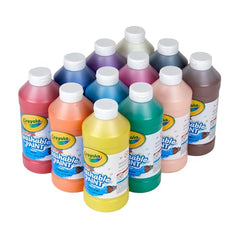 Crayola Washable Paint 12ct color swatches display vibrant hues for classroom projects.