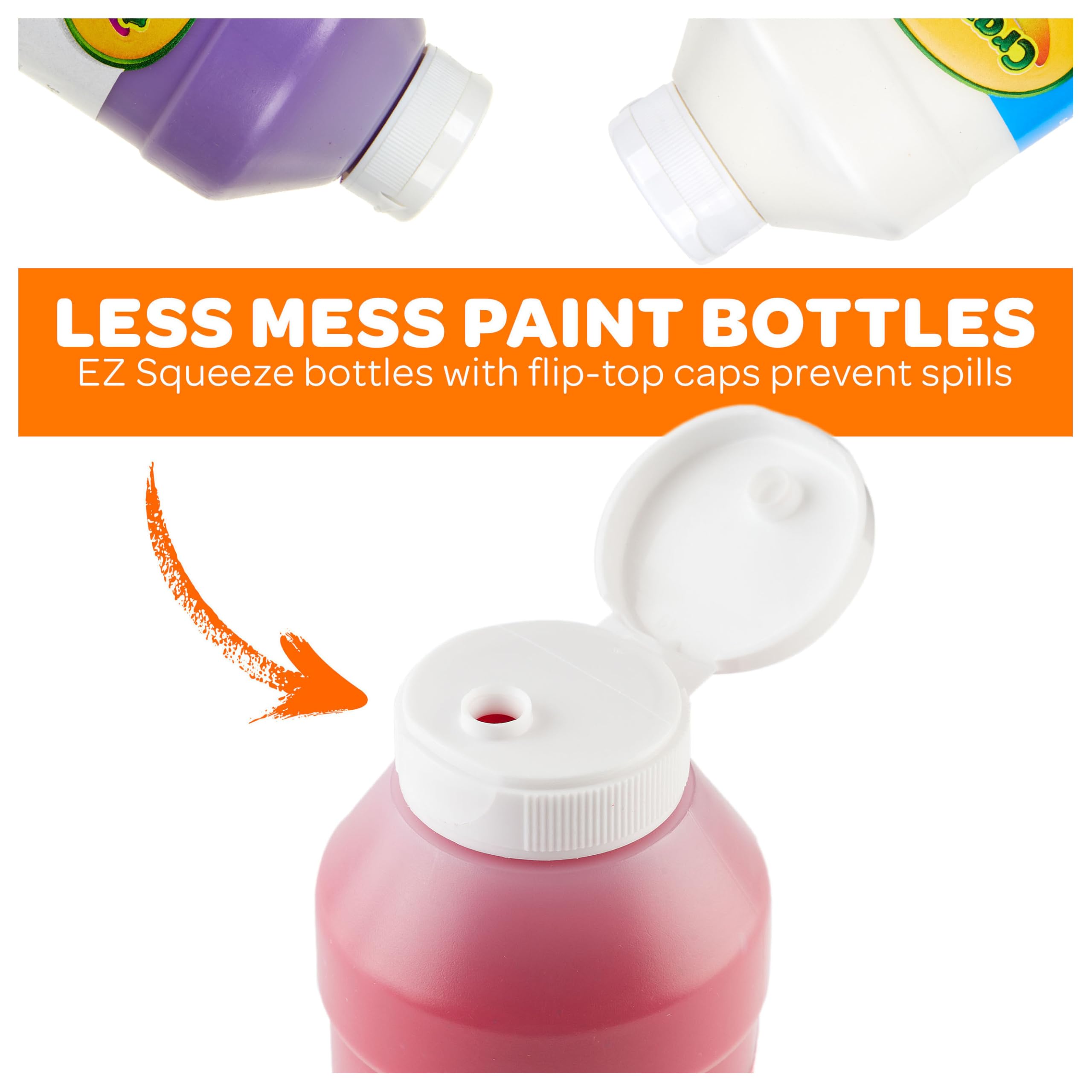 Crayola washable paint, skin-and-clothes friendly for mess-free art.