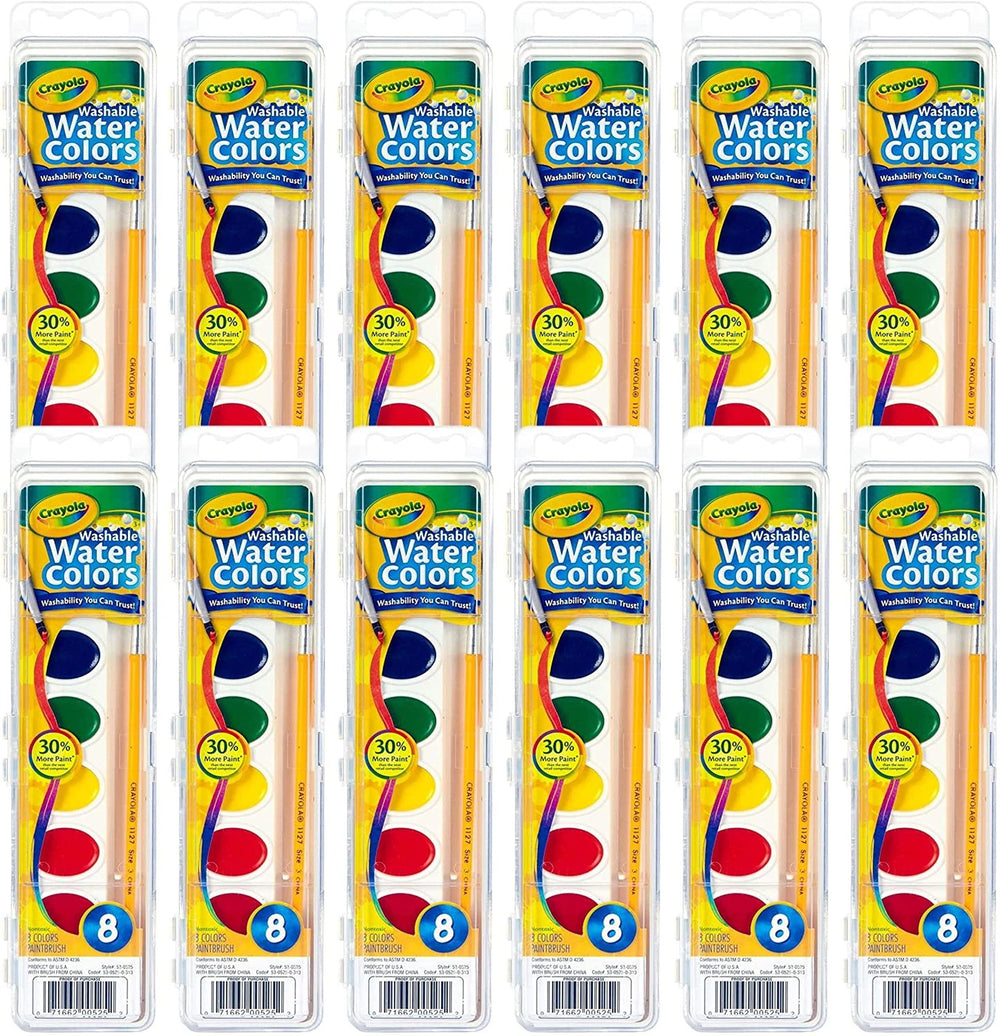 Crayola Washable Watercolor Paint 12-Set with vibrant, blendable hues for classroom art.