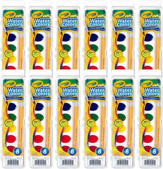 Crayola Washable Watercolor Paint 12-Set with vibrant, blendable hues for classroom art.