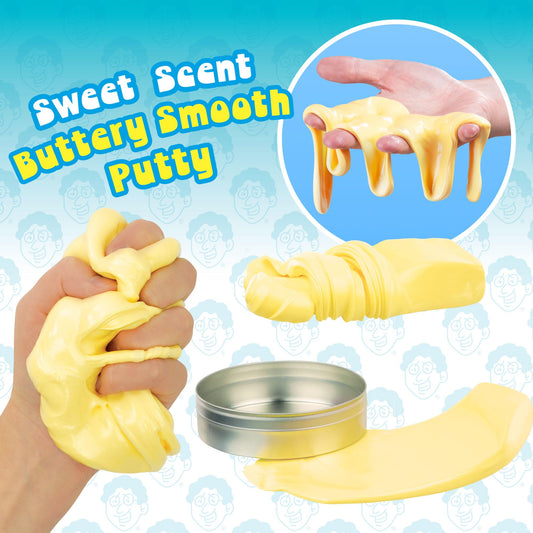 Better Butter Thinking Putty yellow color close-up highlighting ultra-smooth, creamy texture for sensory play.
