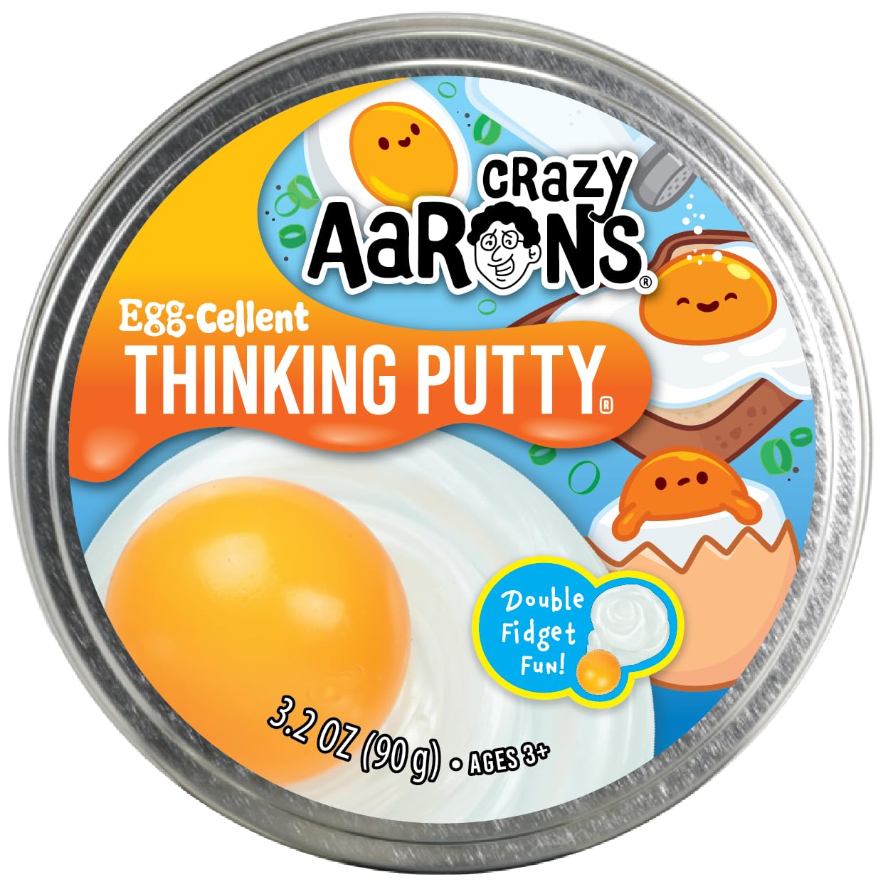Crazy Aaron's Egg-Cellent Thinking Putty white base with yellow globby ball for fidget fun