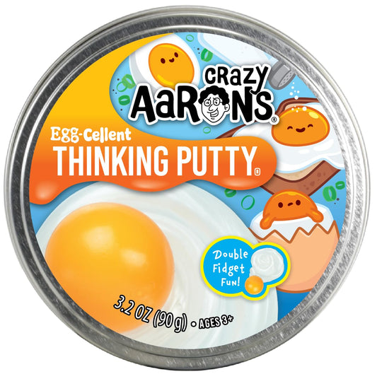 Crazy Aaron's Egg-Cellent Thinking Putty white base with yellow globby ball for fidget fun