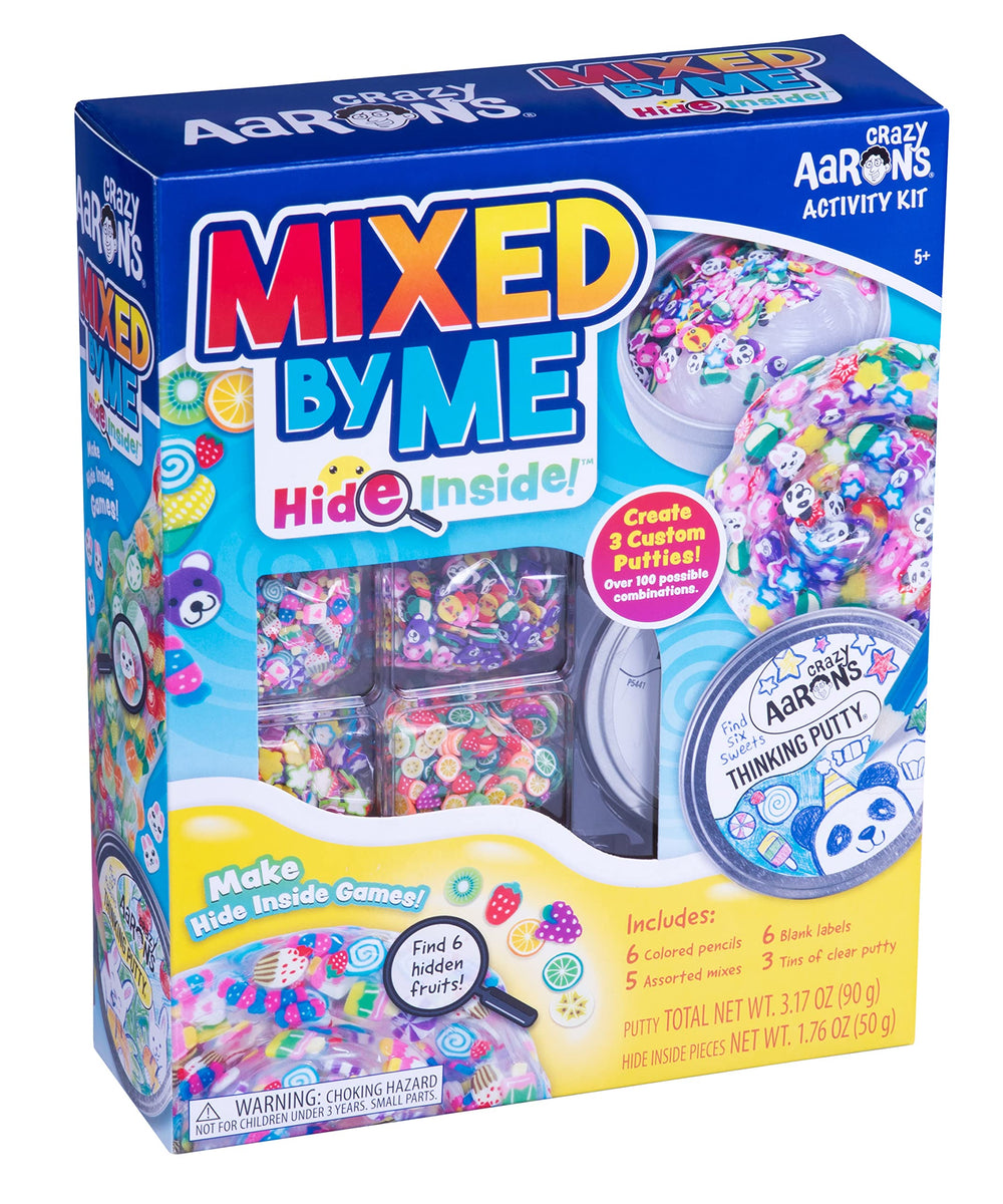 Three 30g Thinking Putty tins from Crazy Aaron's Hide Inside Mix by Me Kit for mixing.