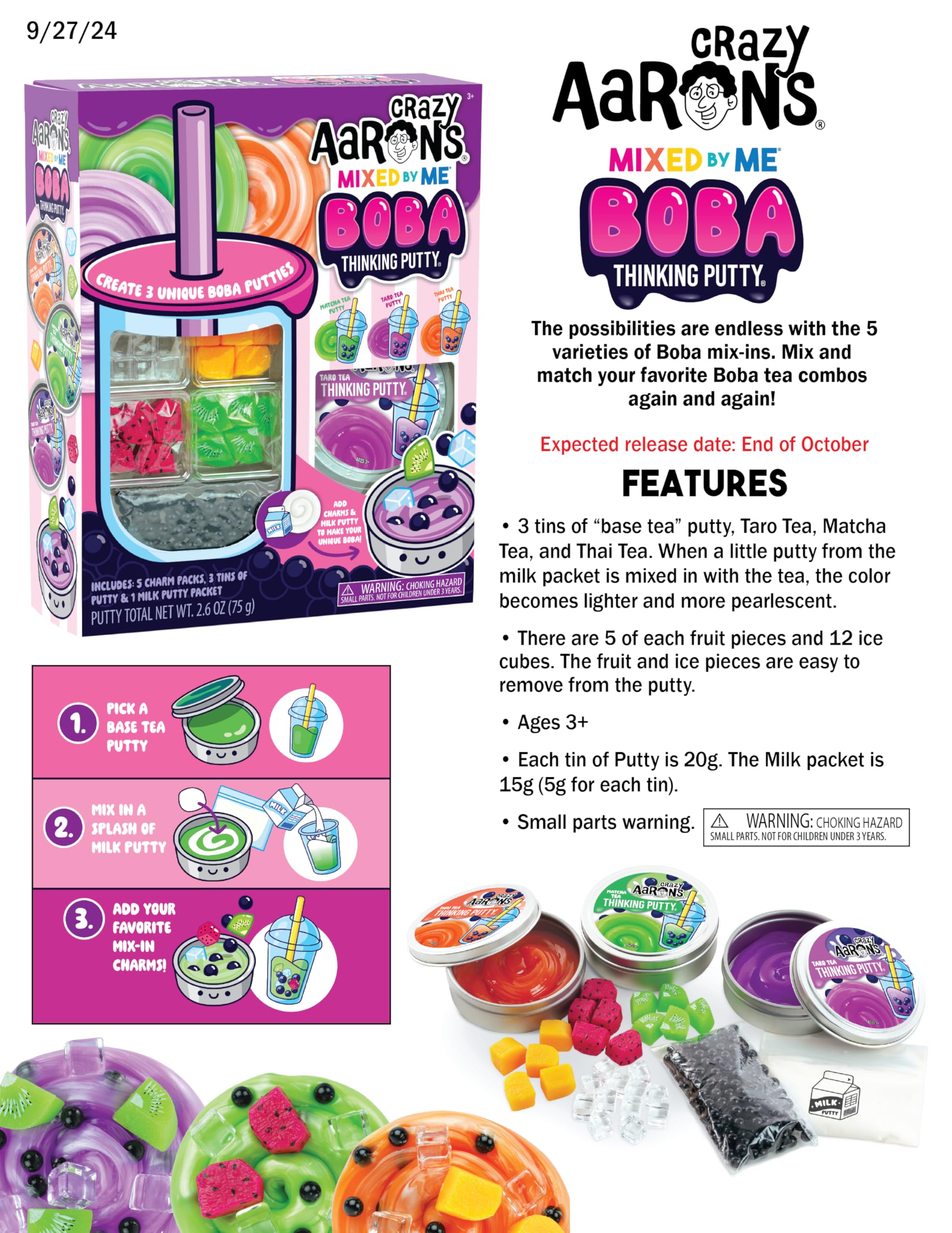 Crazy Aaron's Mixed by Me Boba kit tea-themed putty tins support sensory exploration