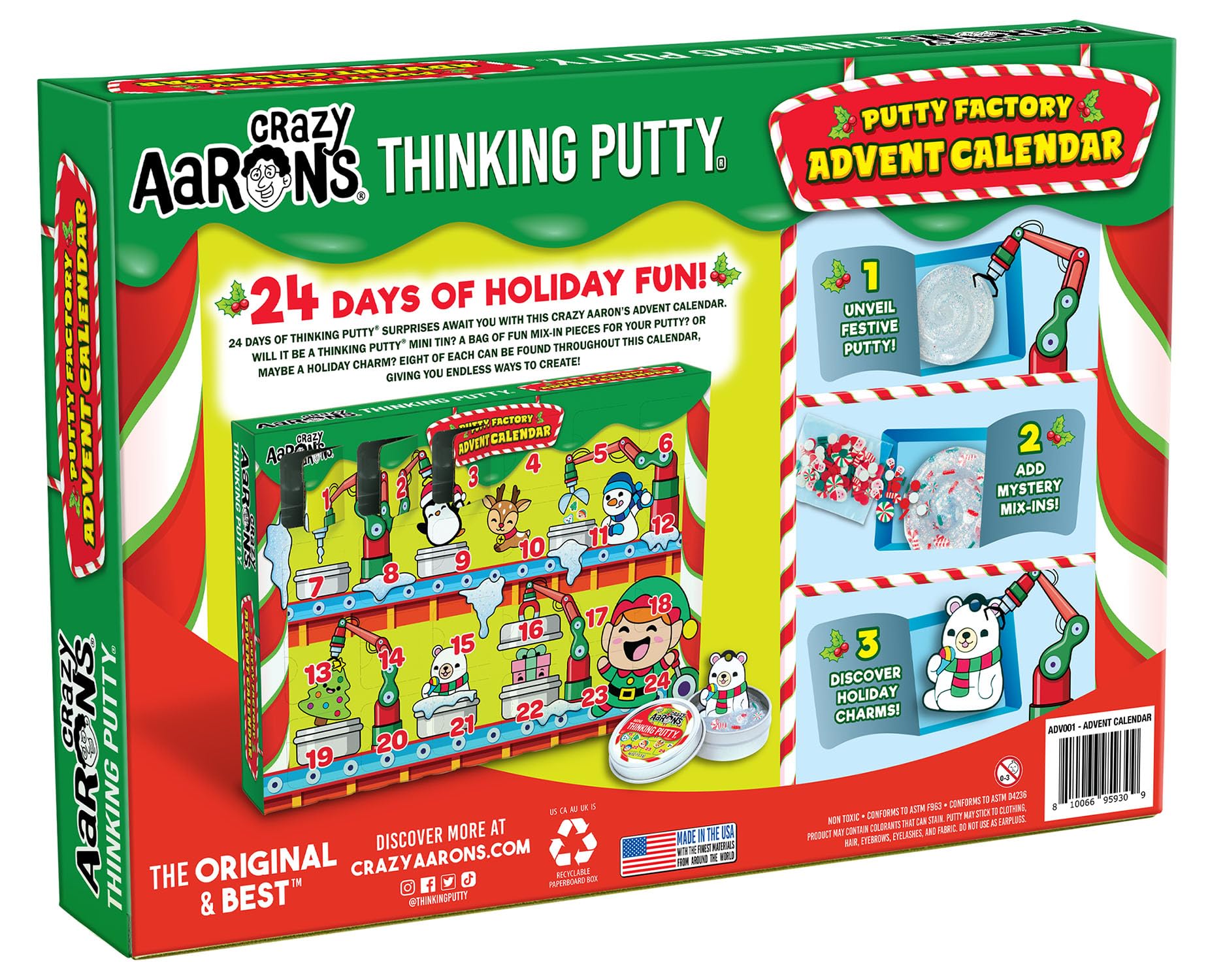 Crazy Aaron's Putty Advent Calendar 2024 kid-friendly play setup demonstrating hands-on fun