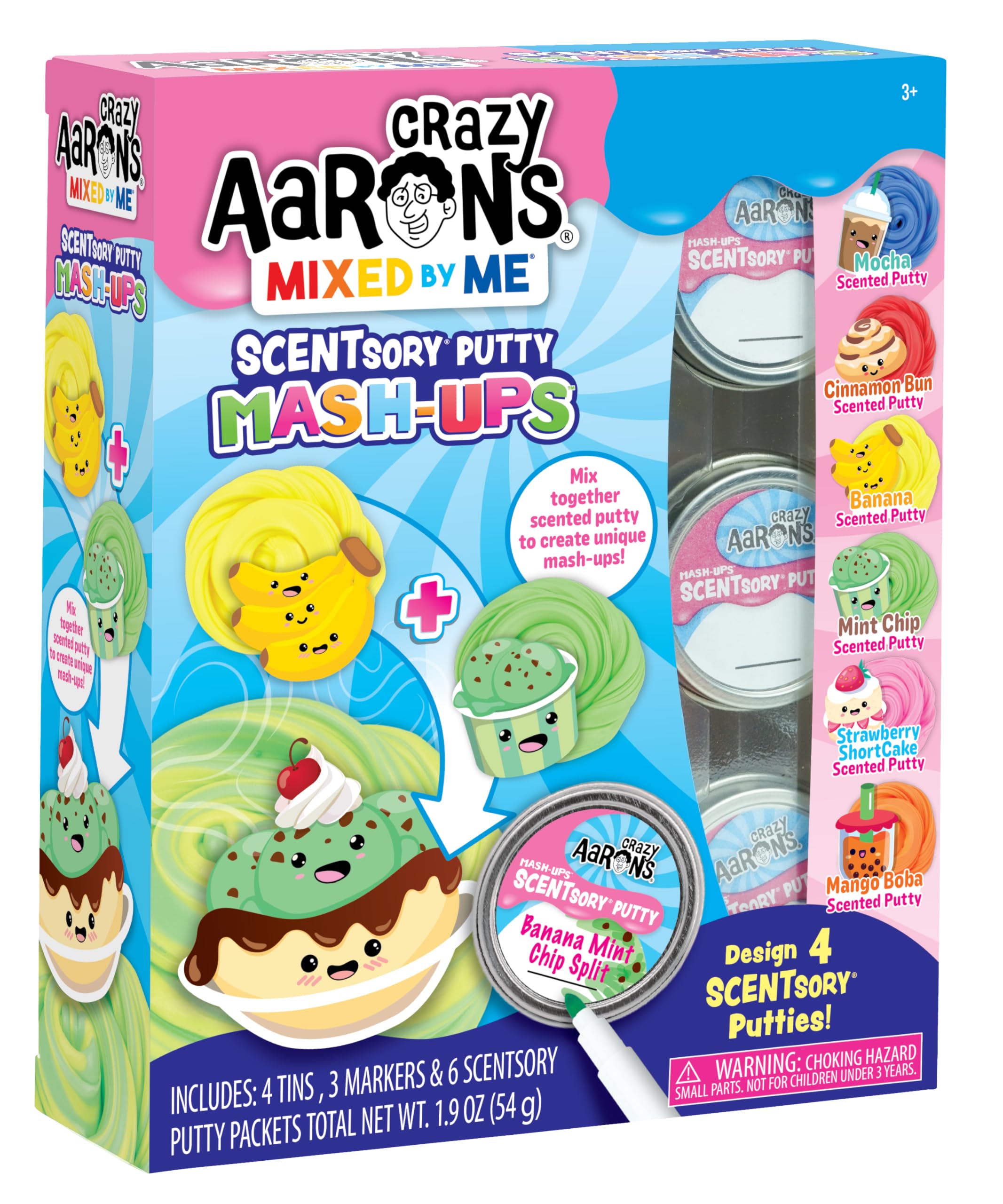 Crazy Aaron's Scentsory Mashups packaging and tins for organized creative play