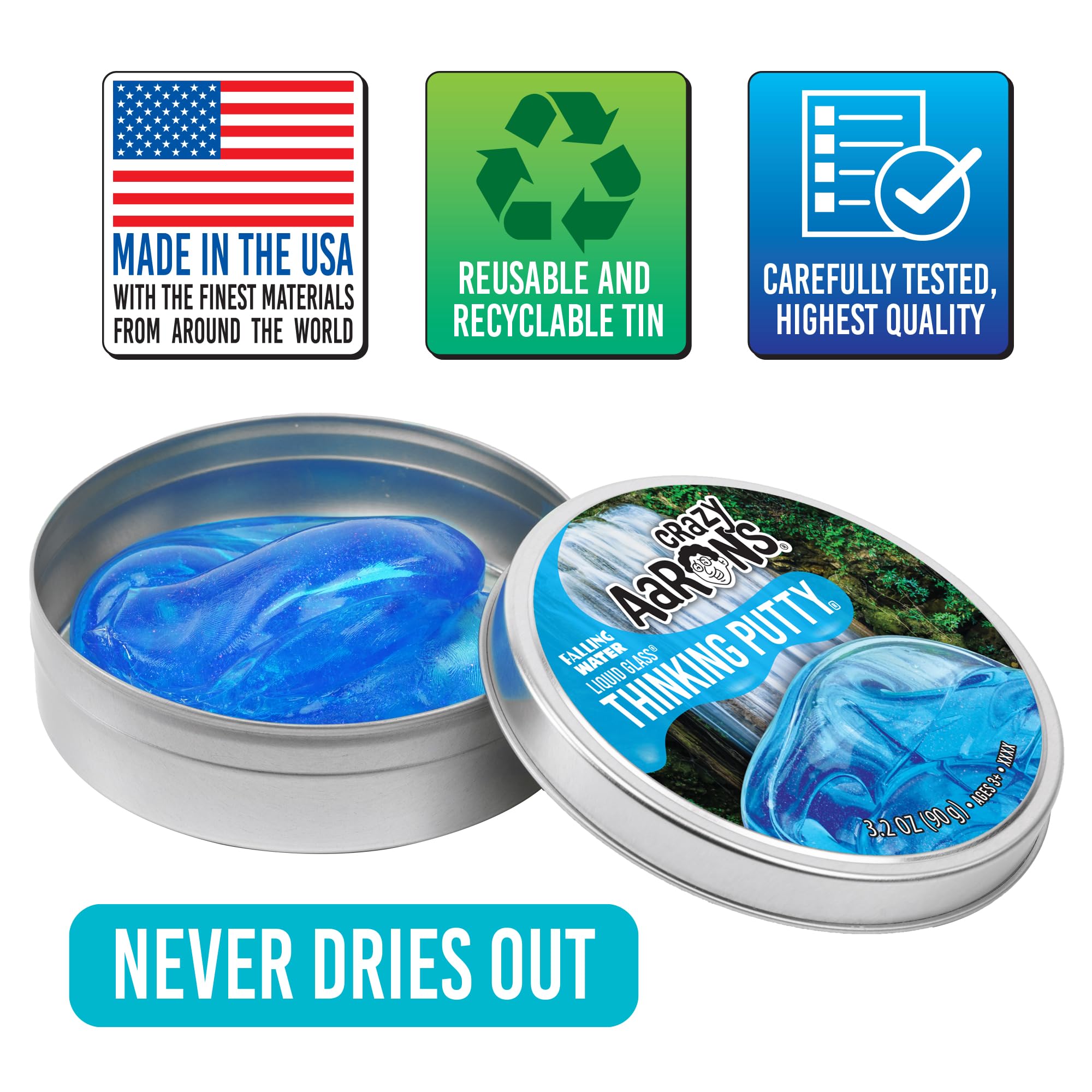 Crazy Aaron's Thinking Putty suits ages 3 and up for hands-on exploration.