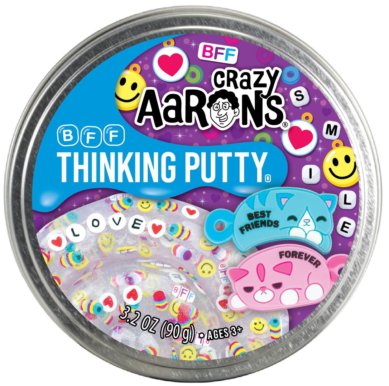Crazy Aaron's Thinking Putty BFF: clear putty with BFF clay pieces for tactile play.