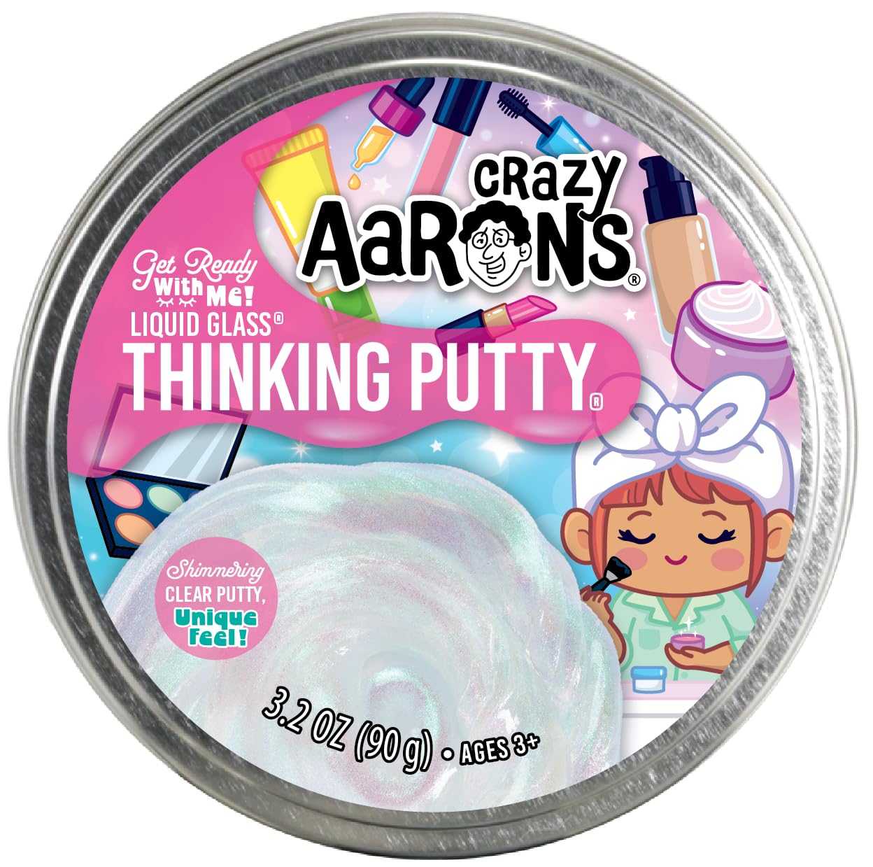 Crazy Aaron's Get Ready with Me Thinking Putty pink-teal sparkles for tactile play and focus.