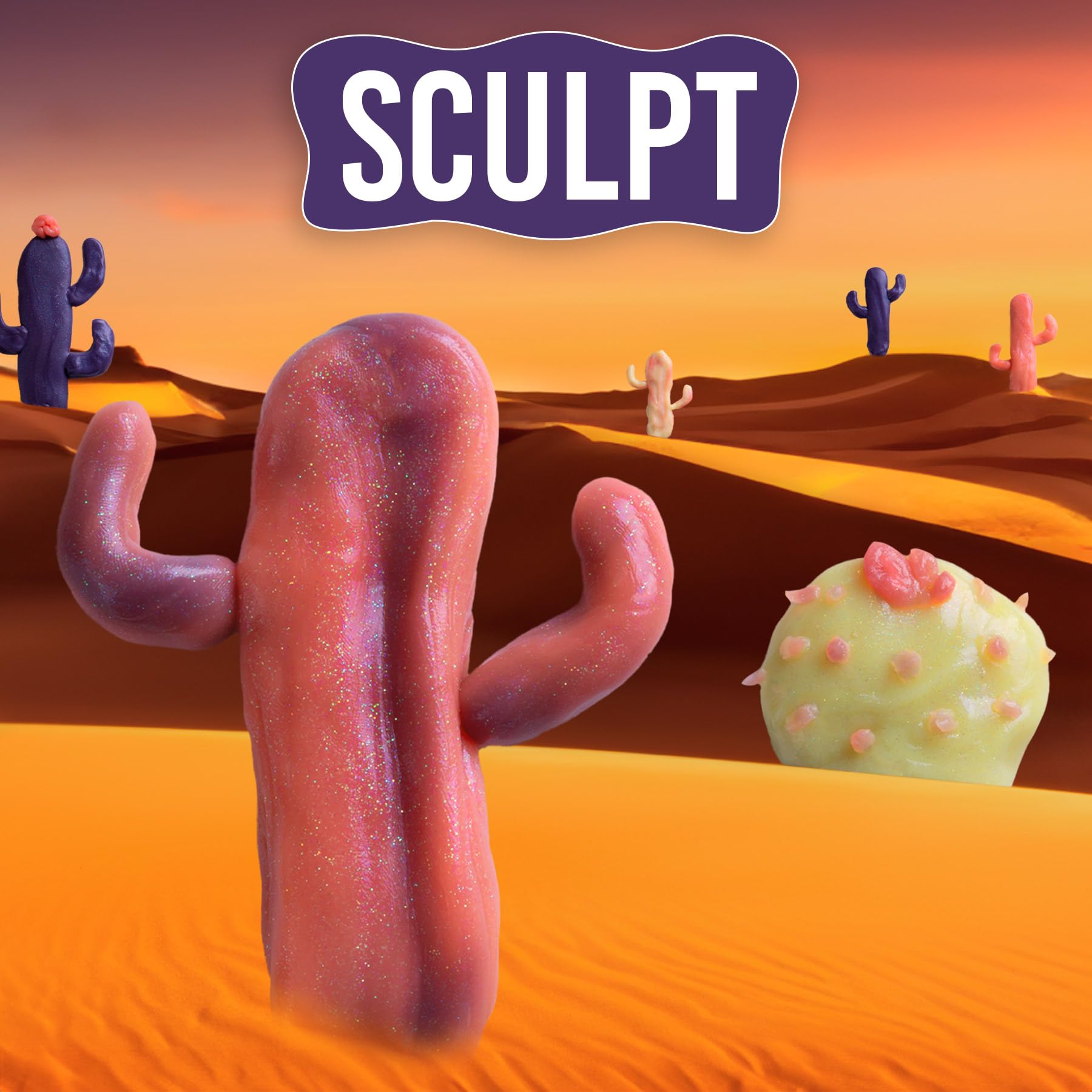 Goodnight Cactus putty on hands demonstrating color change with warmth in a kid-friendly activity.