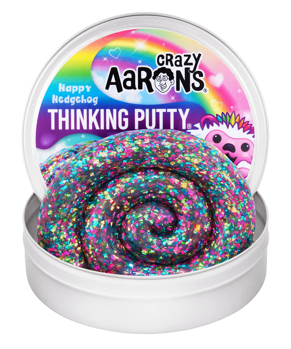 Crazy Aaron's Thinking Putty Happy Hedgehog in a 4-inch tin for creative play.