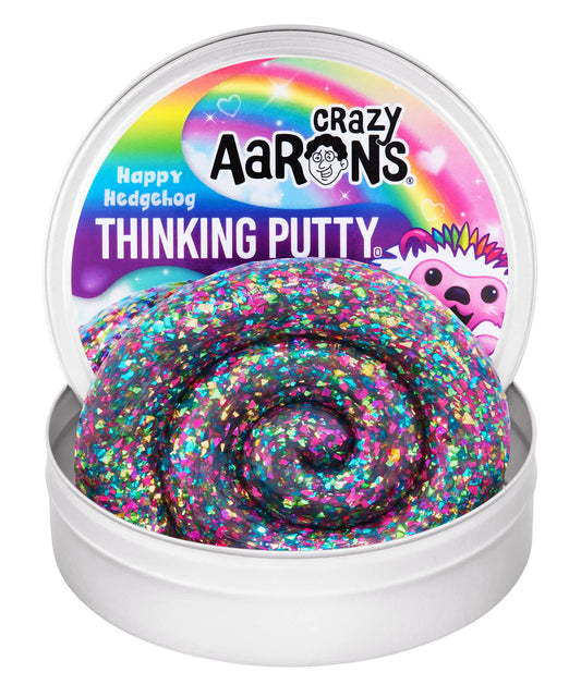 Crazy Aaron's Thinking Putty Happy Hedgehog in a 4-inch tin for creative play.