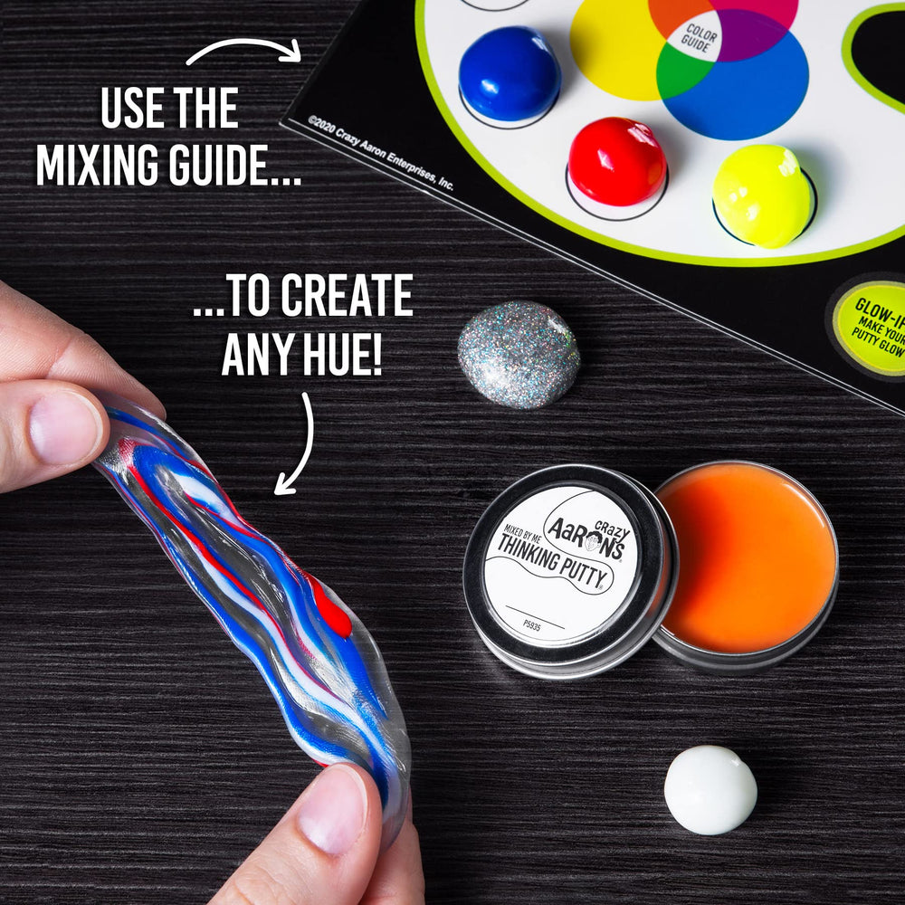 Crazy Aaron's Thinking Putty kit includes colored pencils for color mixing.