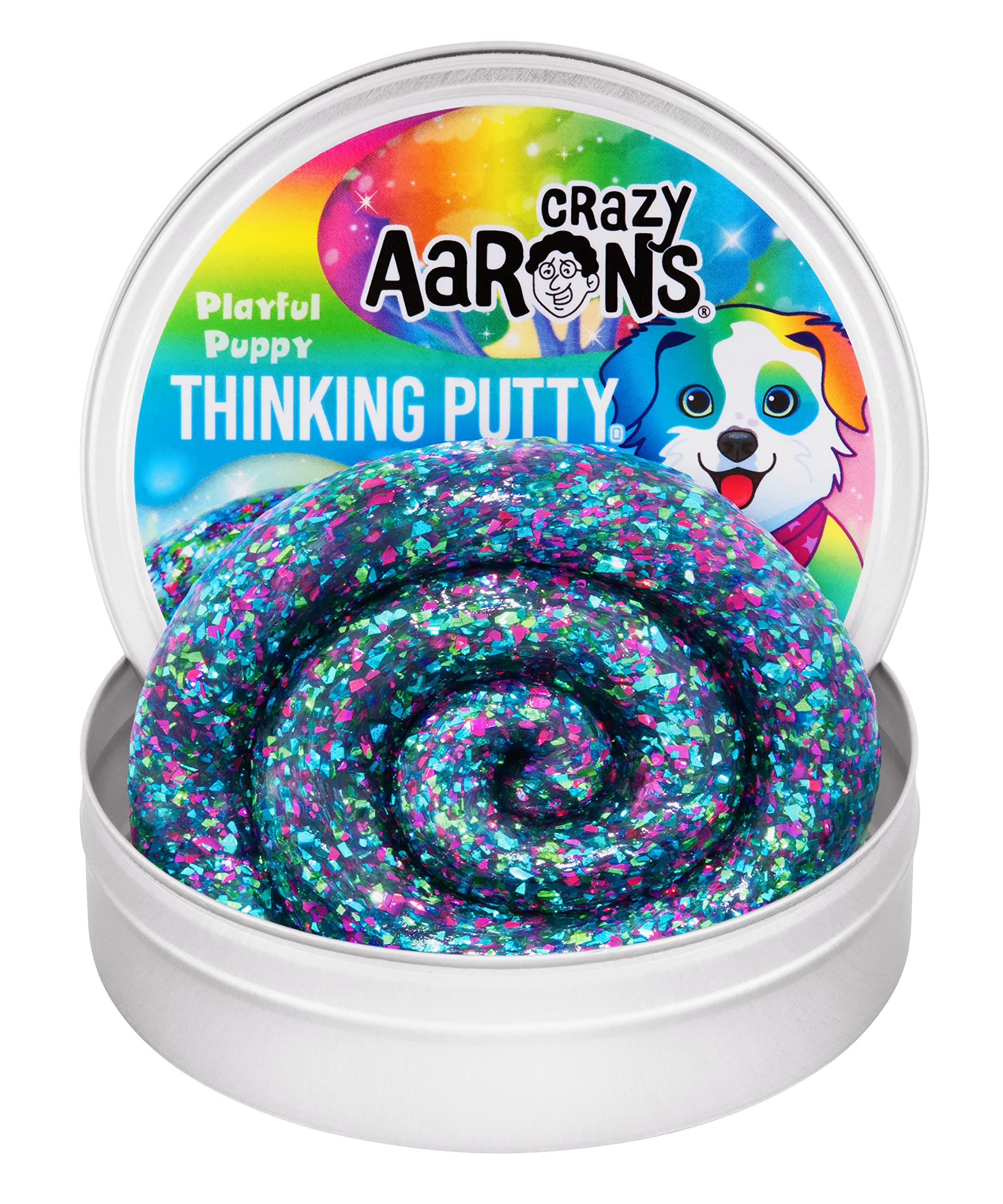 Crazy Aaron's Thinking Putty Playful Puppy glitter closeup for tactile color play