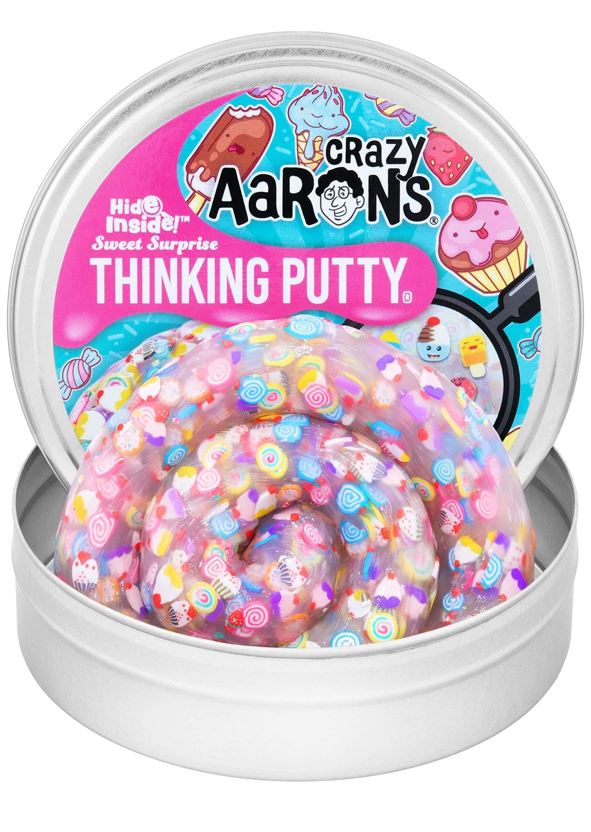 Crazy Aaron's Thinking Putty Sweet Surprise jar with hidden dessert pieces for engaging discovery