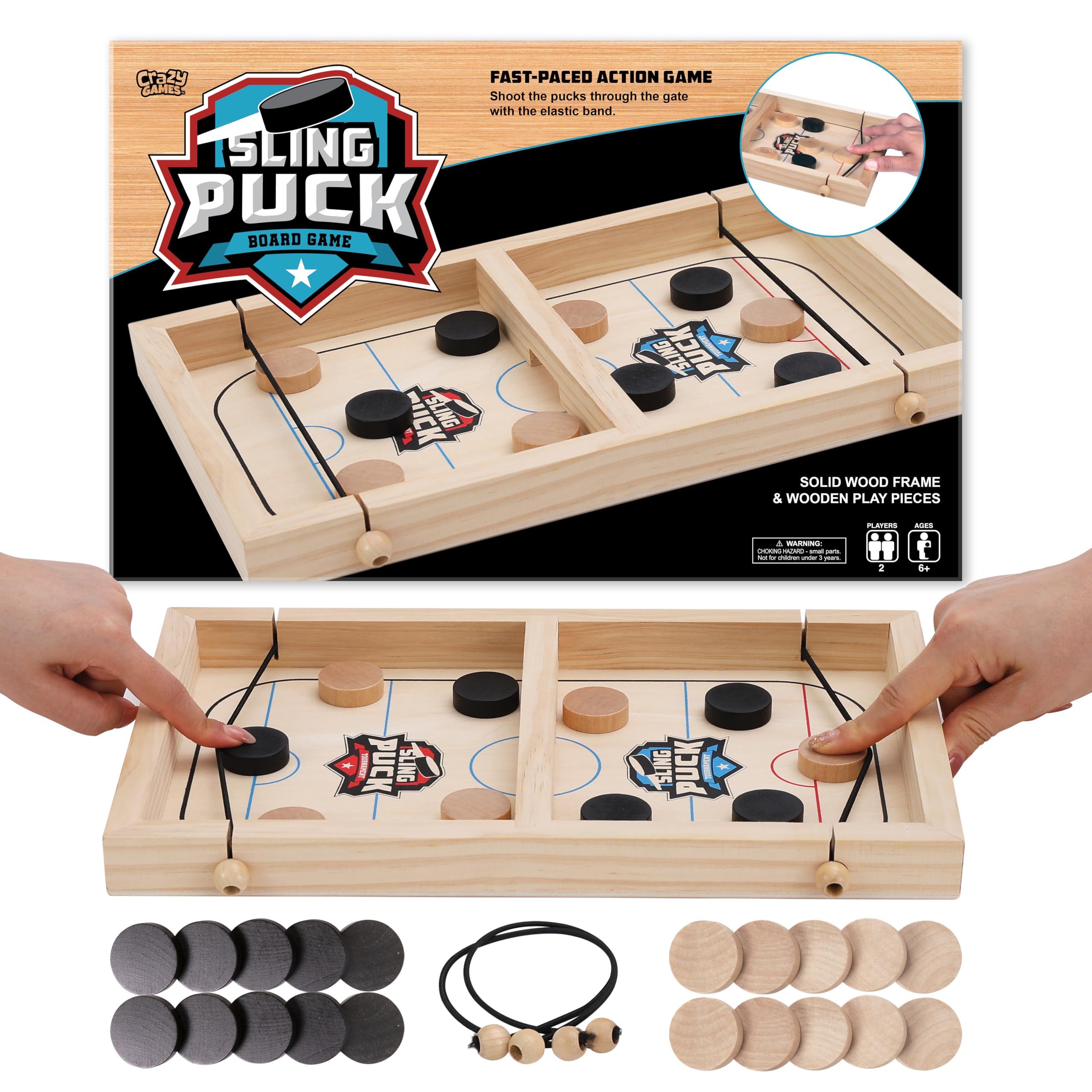 Crazy Games fast sling puck board 14-inch compact table hockey for family fun