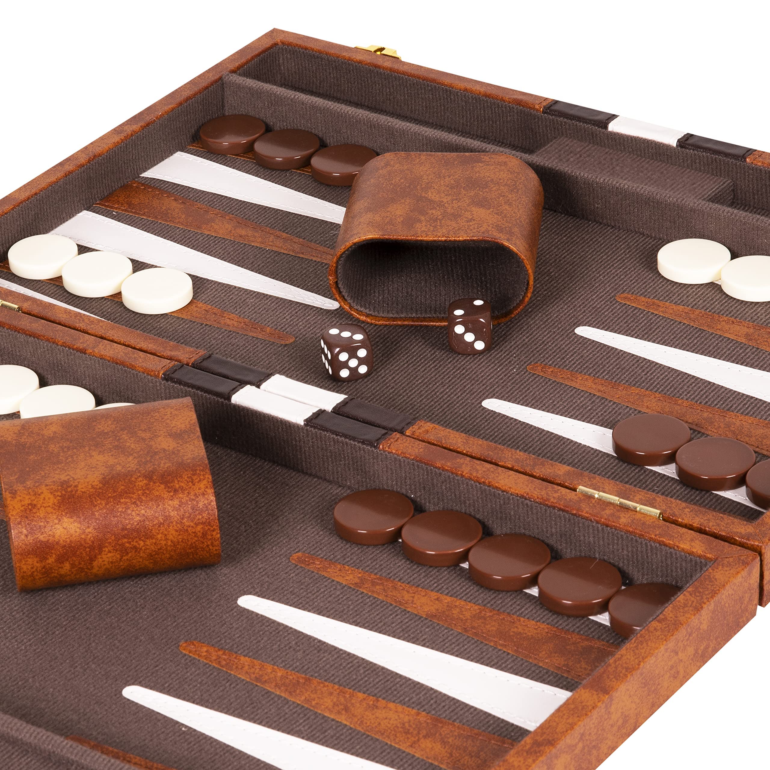 Crazy Games premium backgammon 11in brown dice and doubling cube with accessories