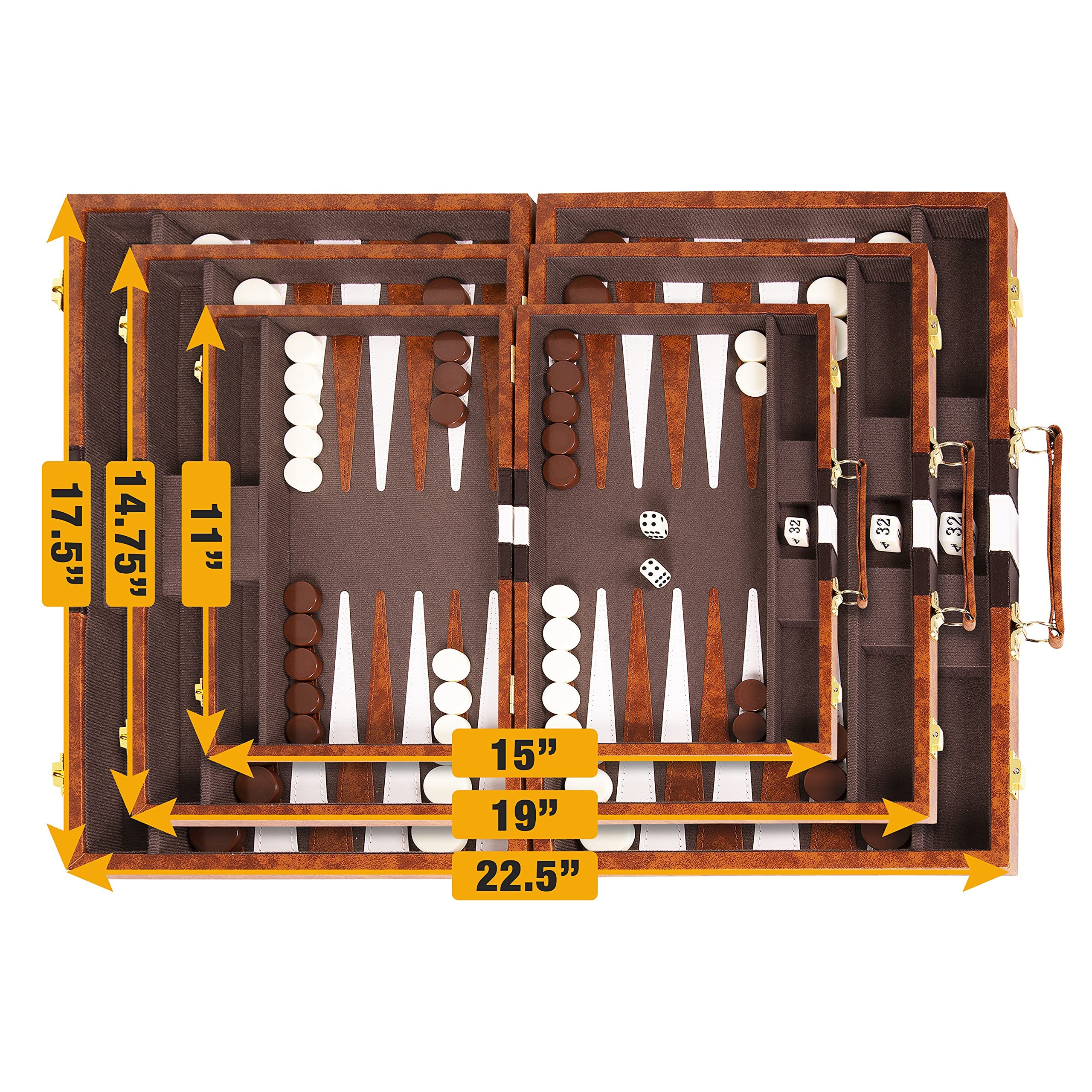 Crazy Games premium backgammon 11in brown travel case folds securely for easy transport