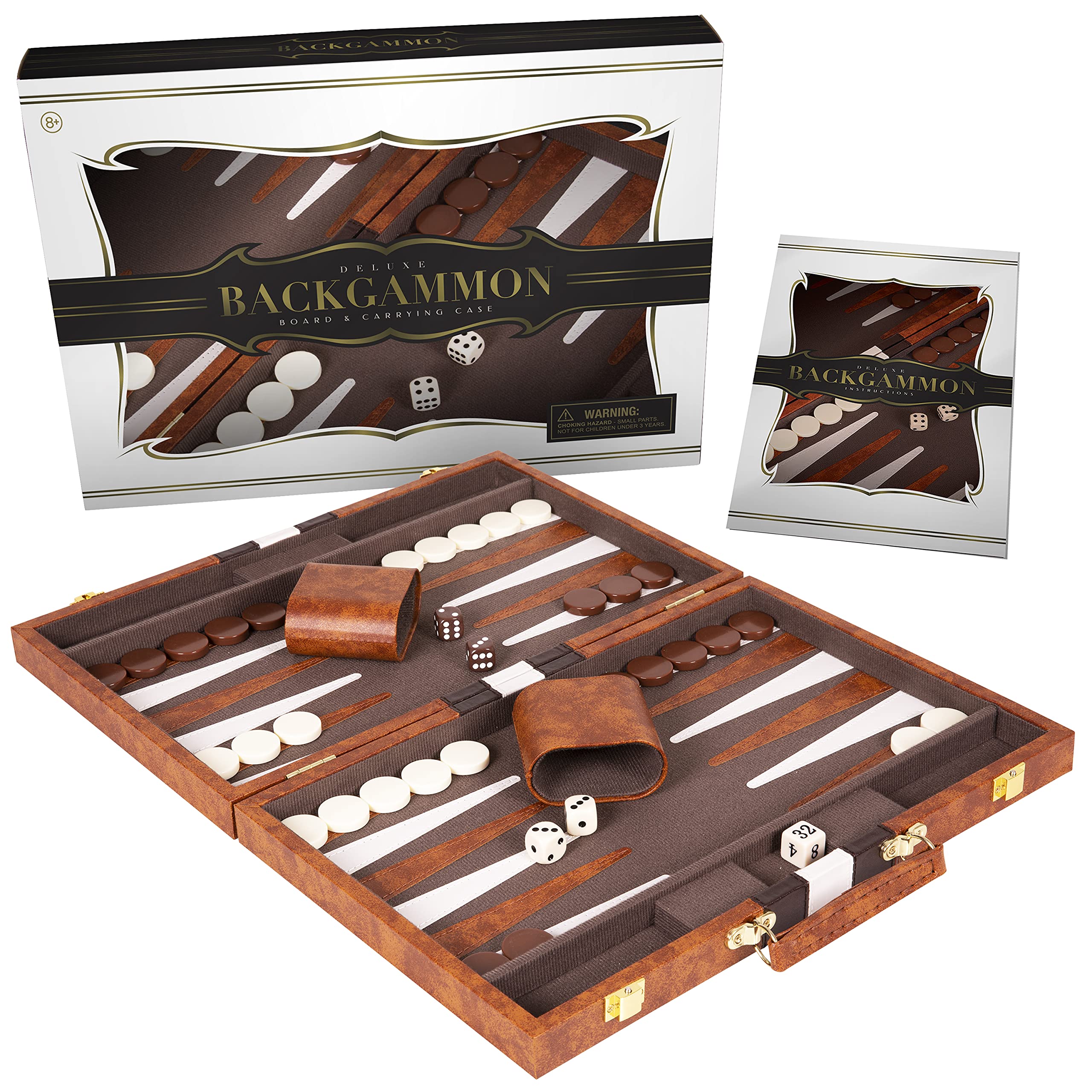 Crazy Games premium backgammon 18-inch board brown, ideal for family game nights