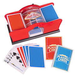 Crazy Games Red Manual Card Shuffler showing two-deck capacity for quick shuffles