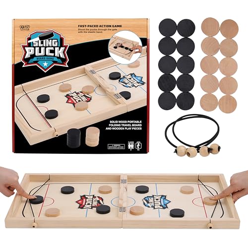 Crazy Games Sling Puck Pucks close-up shows durable pieces for lasting play.