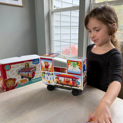 CreateOn Daniel Tiger trolley tiles beach hut play invites imaginative narratives and role play