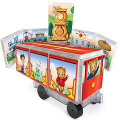 CreateOn Daniel Tiger trolley tiles castle scene supports collaborative construction and pretend adventures